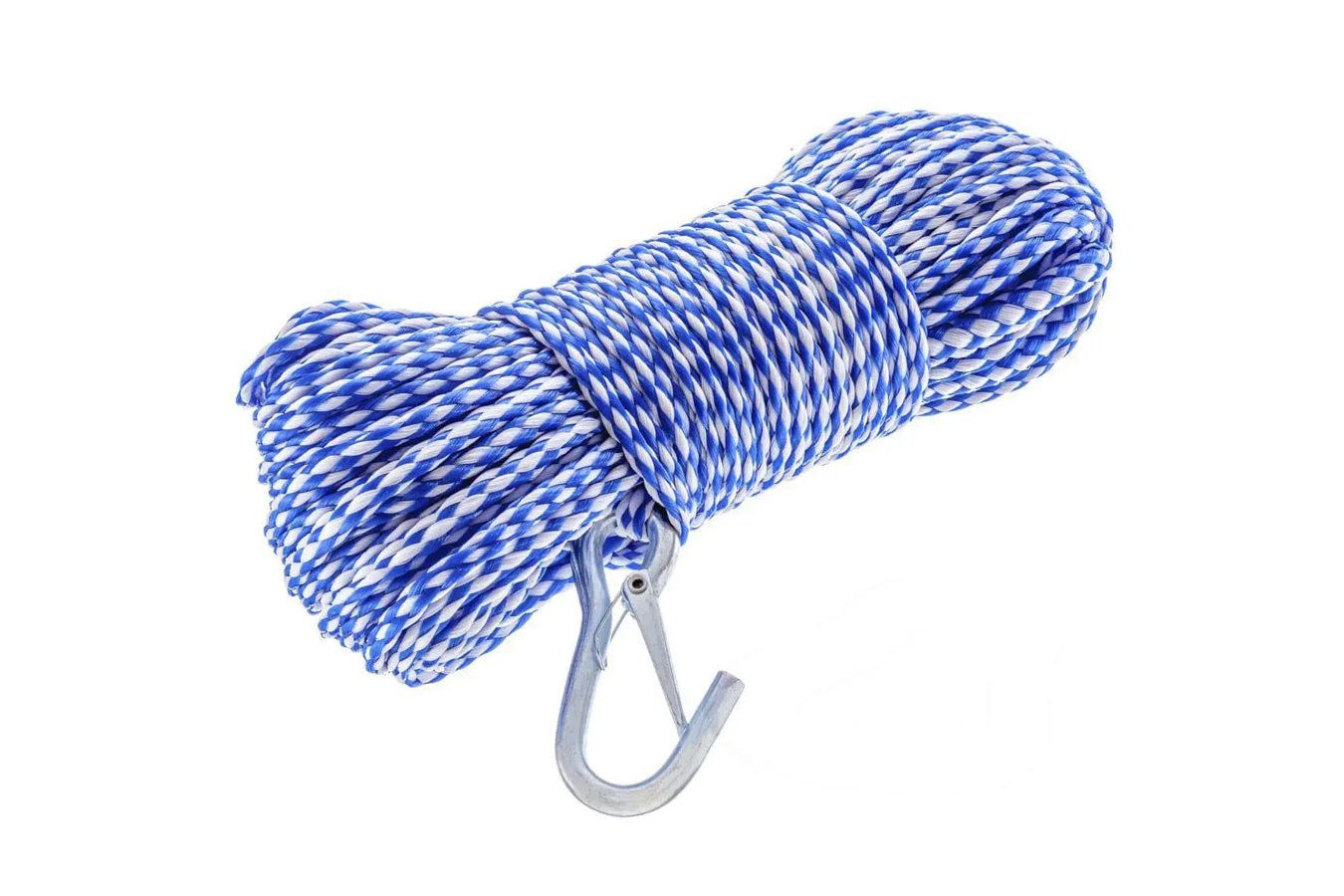 Attwood Hollow Braided Polypropylene Anchor Line with Spring Hook, 1/4 Inch x 100 Foot, Blue/White