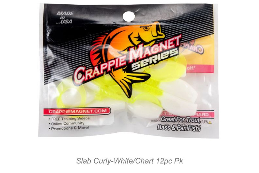 Crappie Magnet Slab Curly Body 12 piece Pack White/Chartruese